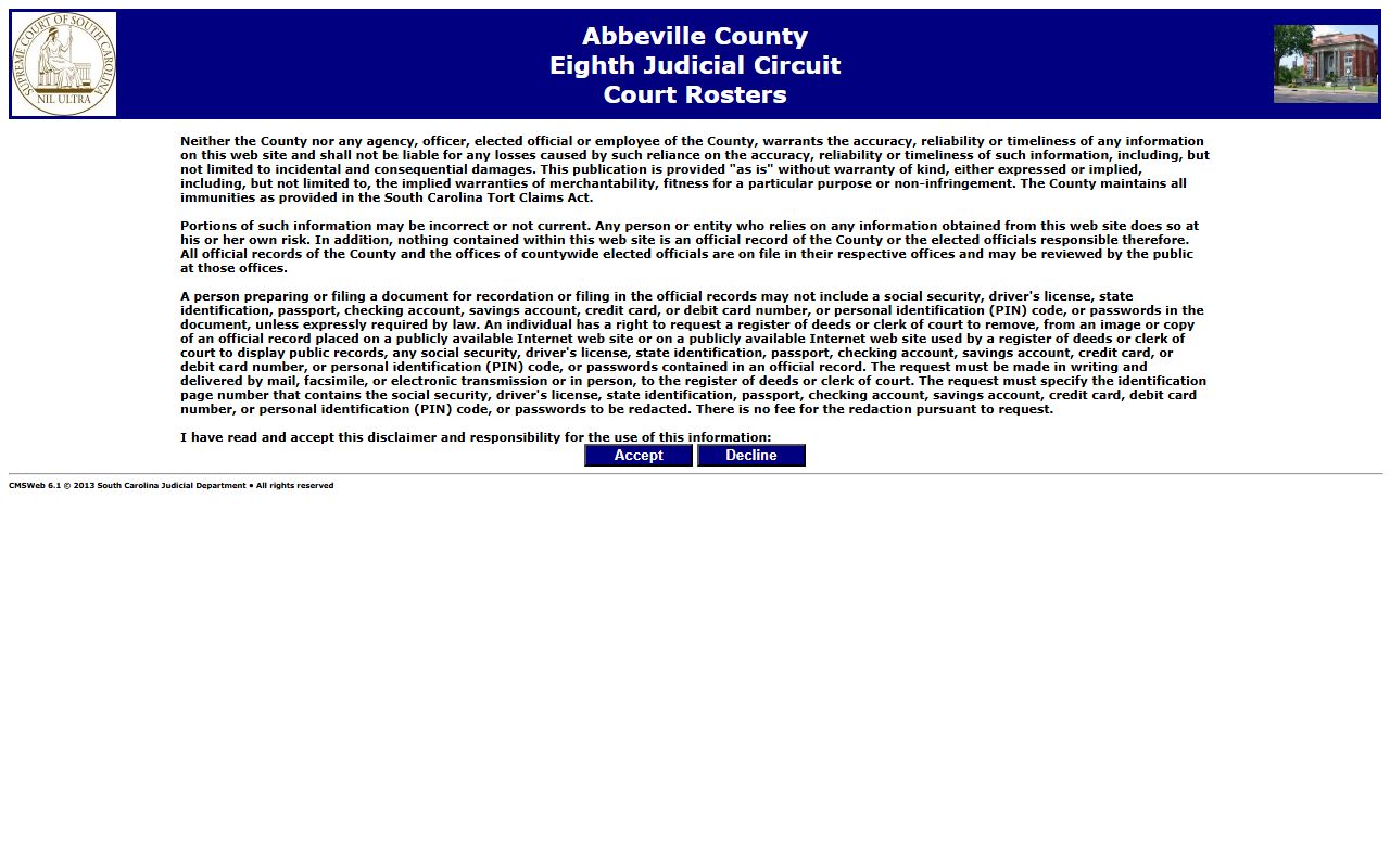 Abbeville County court records after jail arrest court roster portal