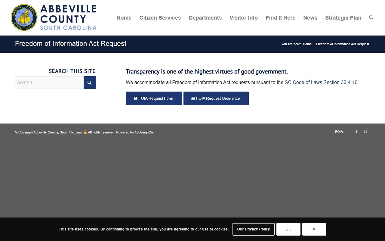 Abbeville County inmate records FOIA page for jail record requests