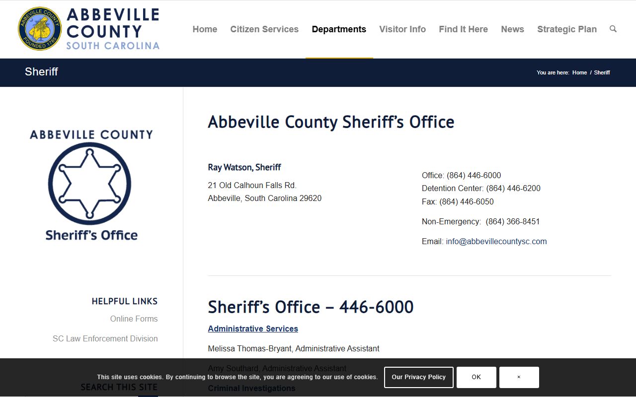 Abbeville County Detention Center inmate lookup sheriff page