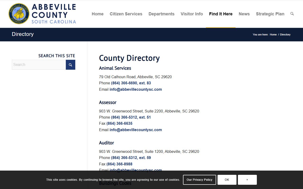 Abbeville County inmate population directory entry for the detention center