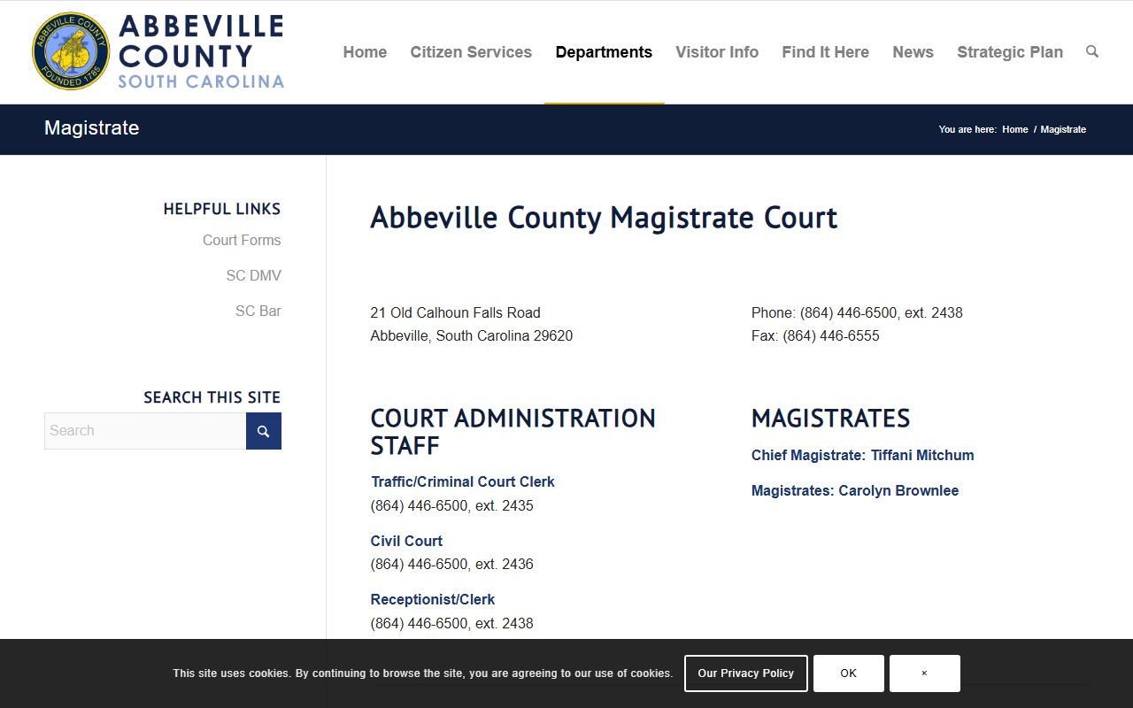 Abbeville County court records after arrest Magistrate bond court page