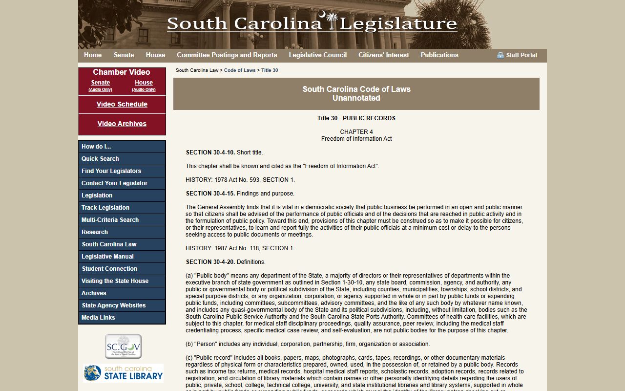 South Carolina FOIA statute for Abbeville County jail mugshots requests